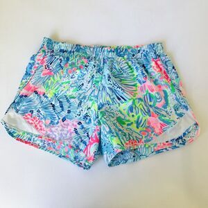 Lilly Pulitzer Luxletic Ocean Trail Short XXS Sink Or Swim Blue Pink Tropical